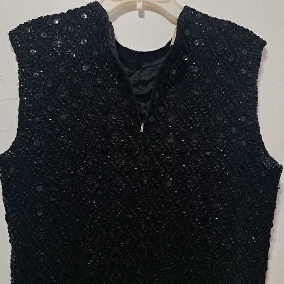 Vintage Cyn Les Wool Hand Beaded Sequin Sleeveless Top Size 40 Black - Picture 16 of 17